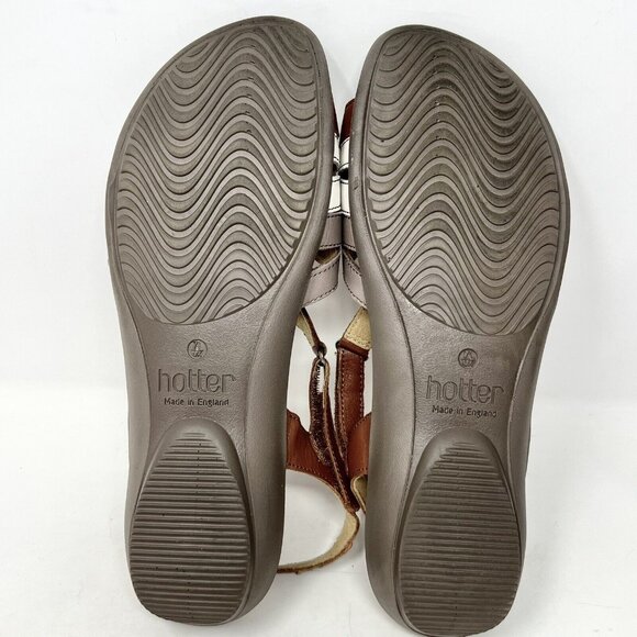 Hotter Womens Flare Brown, Taupe and‎ Cream Leather Sandal Size  9.5 - Picture 8 of 9